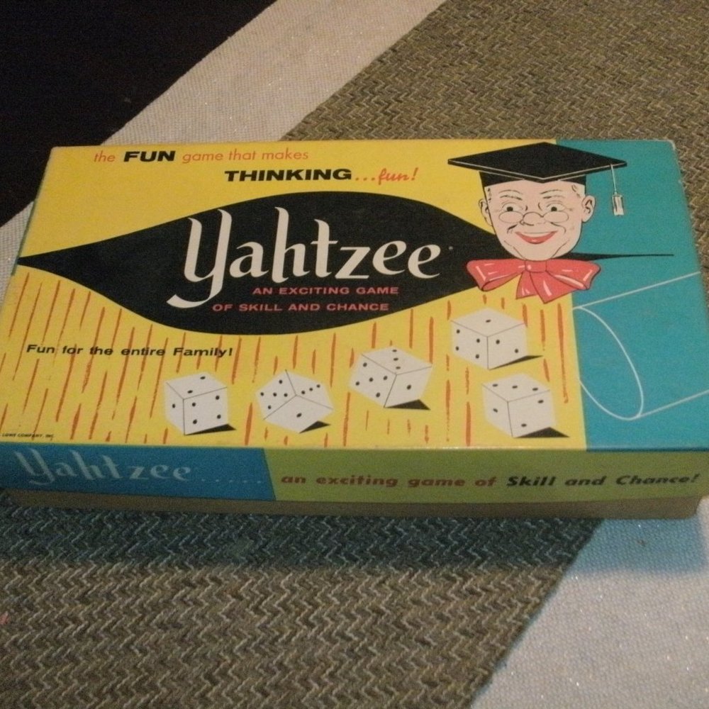 50s Vintage 1956 Yahtzee Game Original Box, Dice, Cup, Score Pads, Tokens, Rules